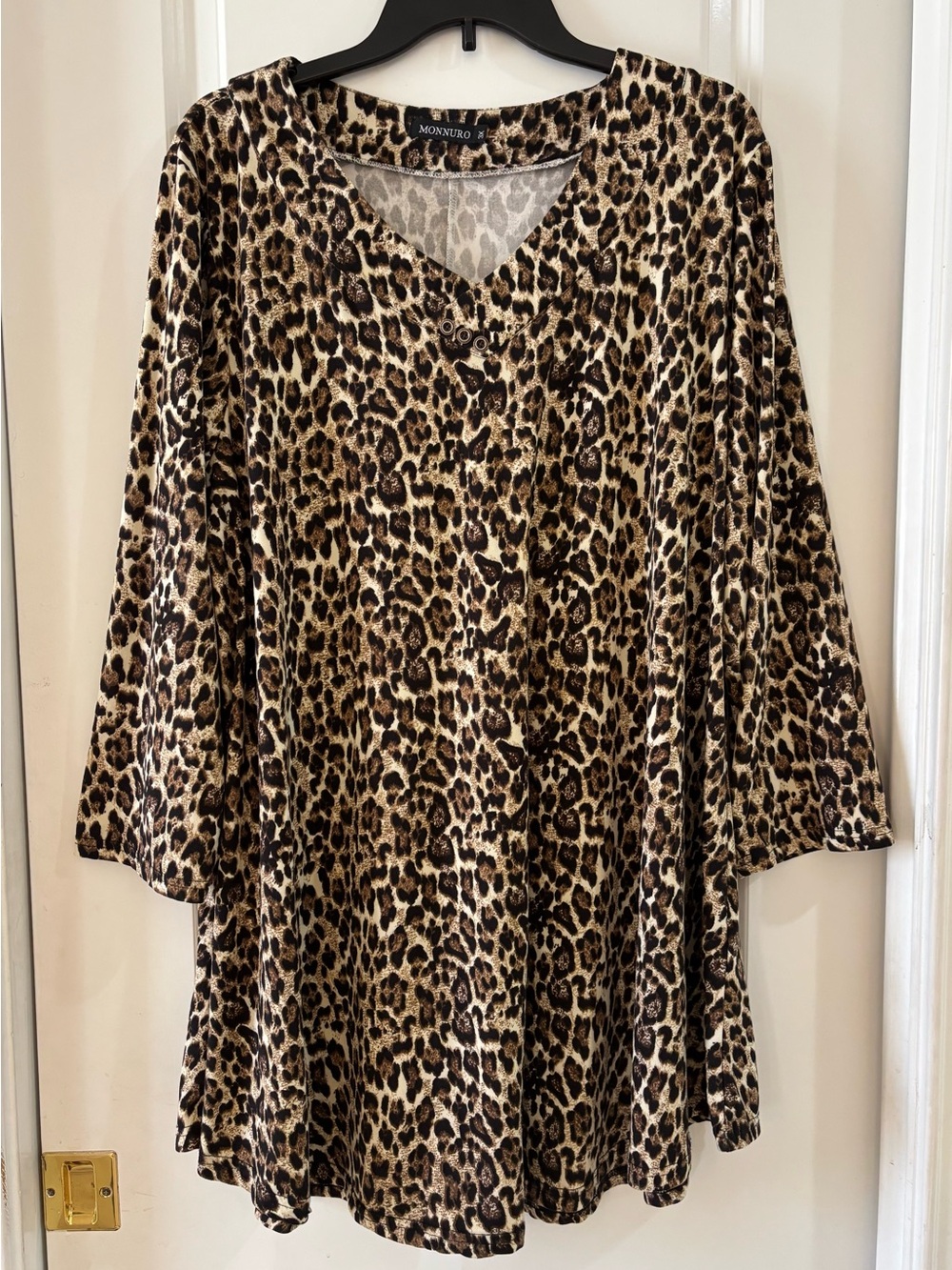 Leopard Print V-Neck Tunic Top in Brown 3X